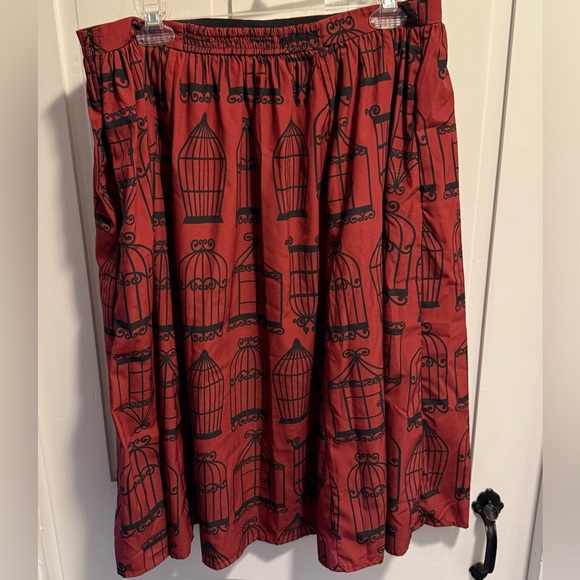 Eshakti Birdcage Skirt Women's XL Maroon Vintage Ruched Flare Knee-Length - Picture 5 of 6